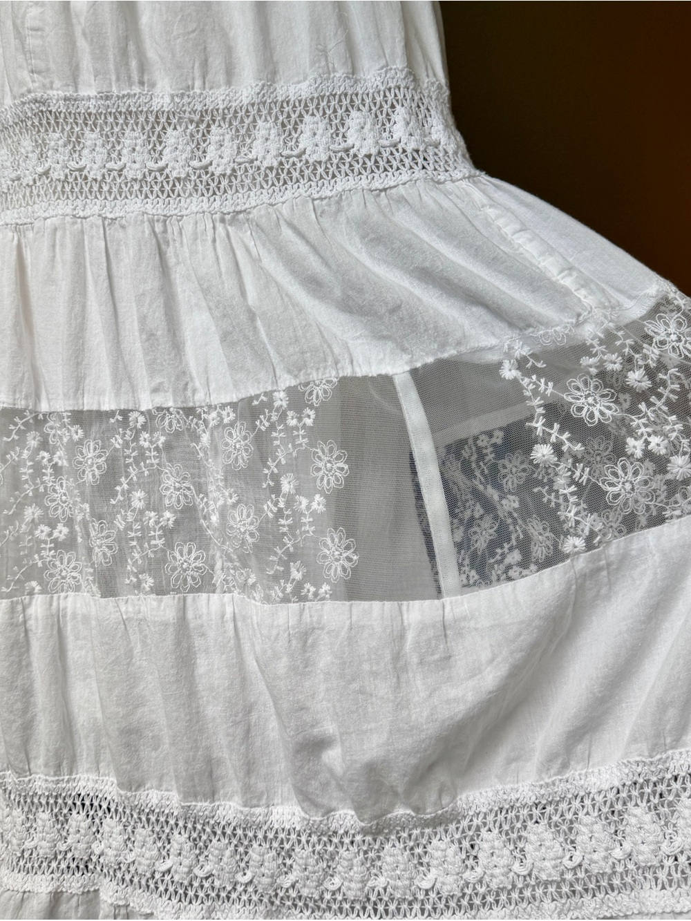 India Made White Lace Crochet Tiered Maxi Dress - XL - Picture 7 of 11